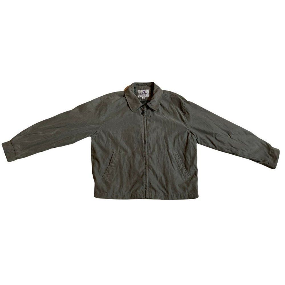 Vintage Mens Large Olive Green California Outerwear All Weather Zippered Jacket